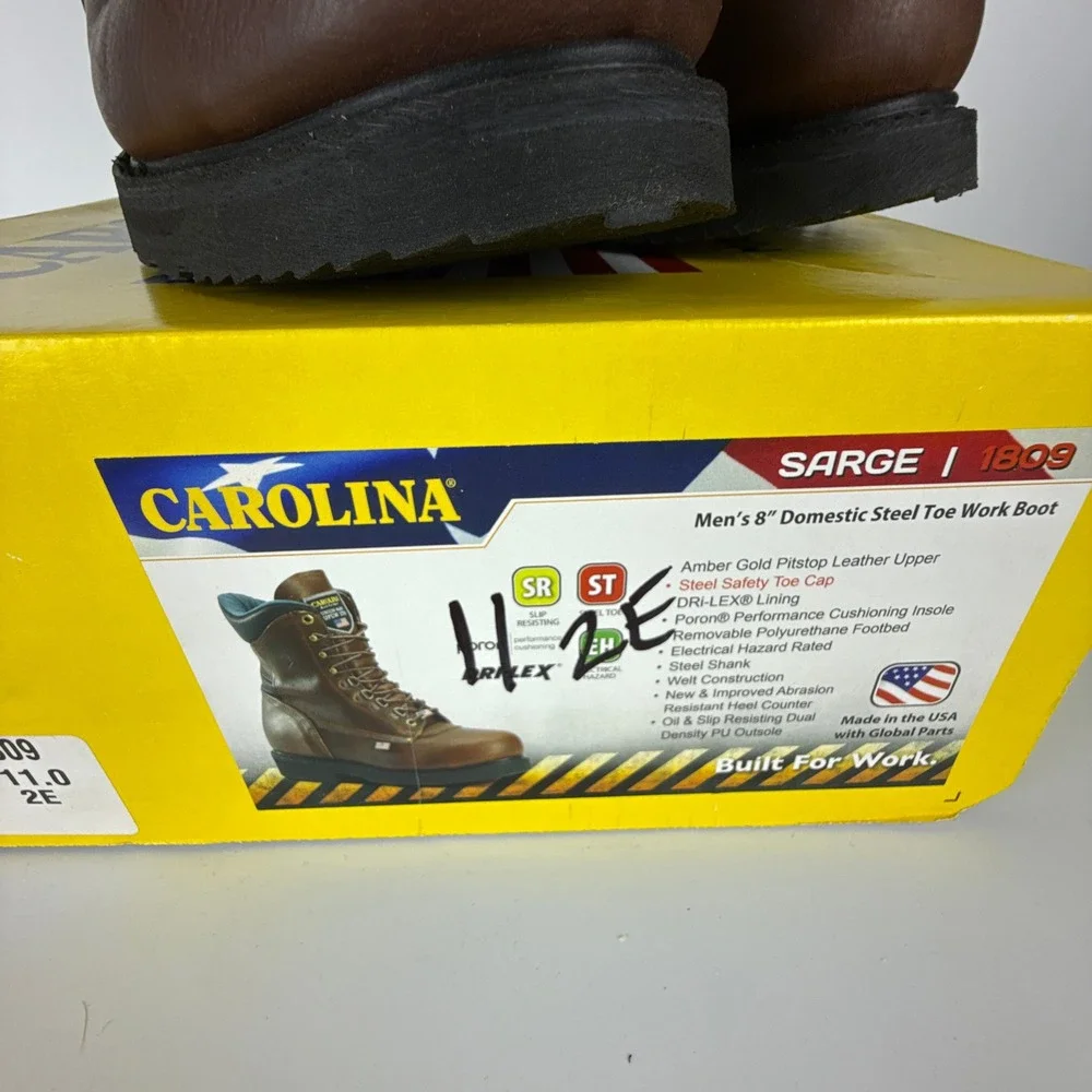 Carolina Sarge 1809 Men 8 Inch Steel Toe Work Boots Brown Leather Size 11 2E New
